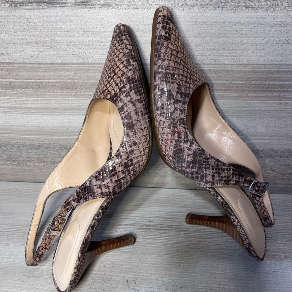 Women's Pointed Toe Slingback Heels in Taupe Snake Print